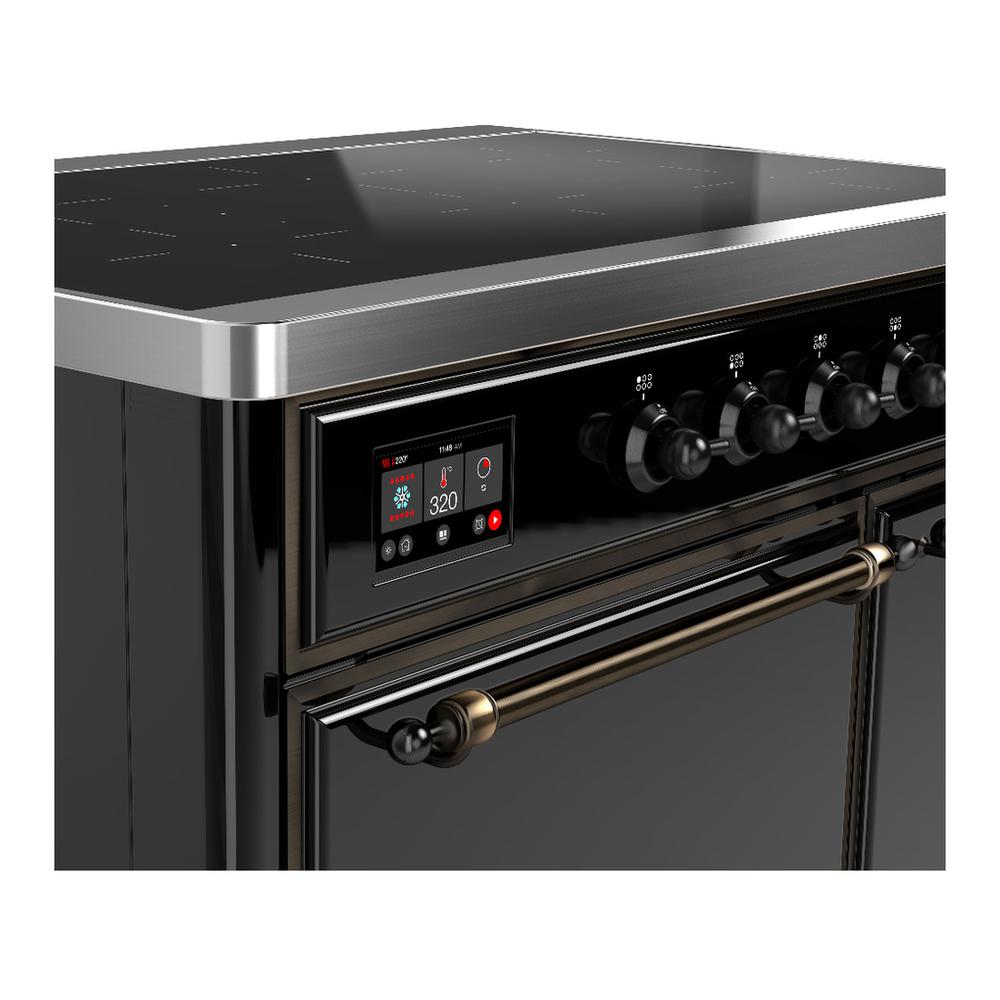 Ilve UMDIB40QNR3BKB Ilve Umdib40Qnr3Bkb Majestic Iii 40 Inch Induction Range With 6 Elements, 3.82 Cu. Ft. Total Oven Capacity (Solid Door, Glossy Black, Burnished)