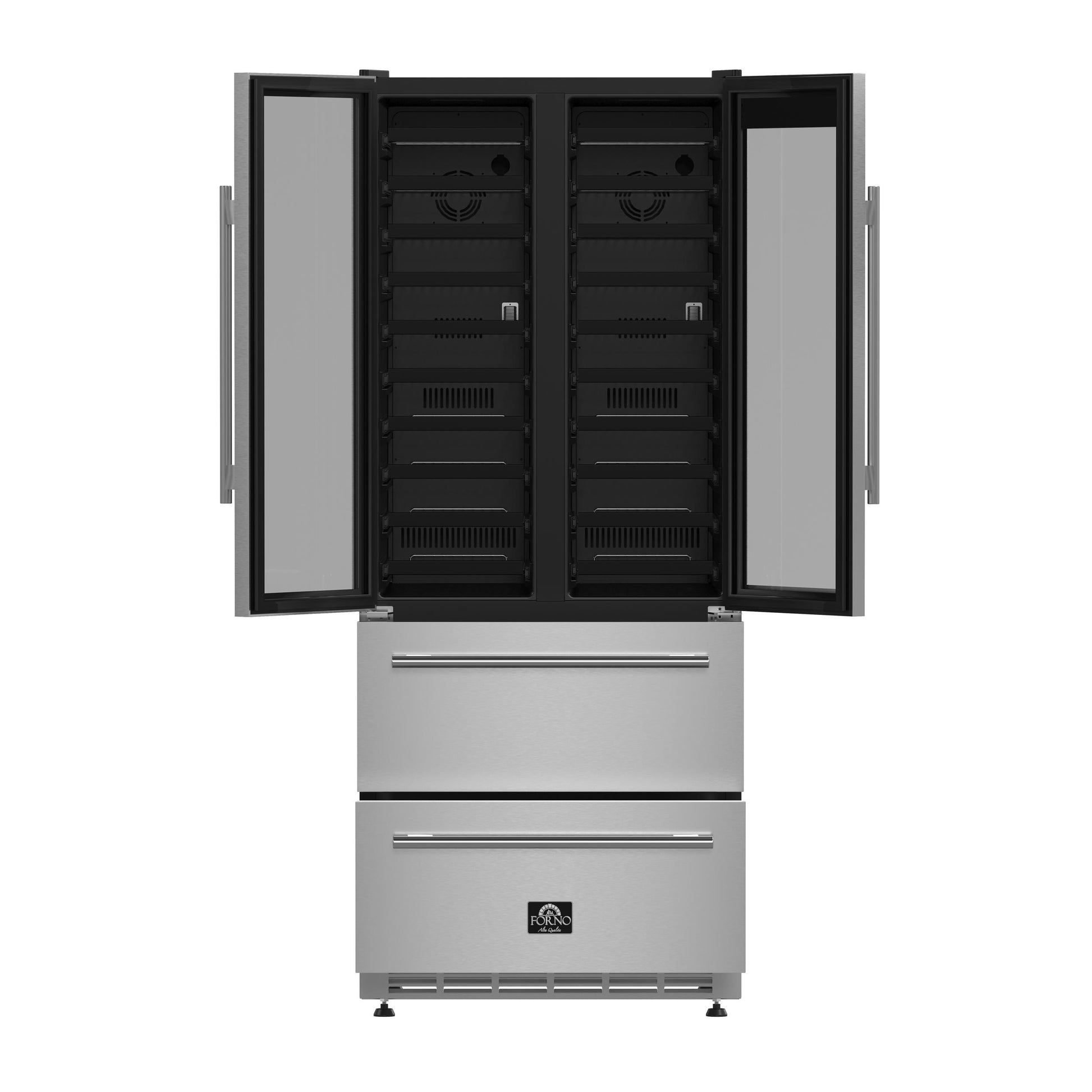 Forno FWCDR663532S Forno Campania 32-Inch Wine Cooler, Stainless Steel, Dual Wine Zones, Two Beverage Drawers, 17.7 Cu.Ft