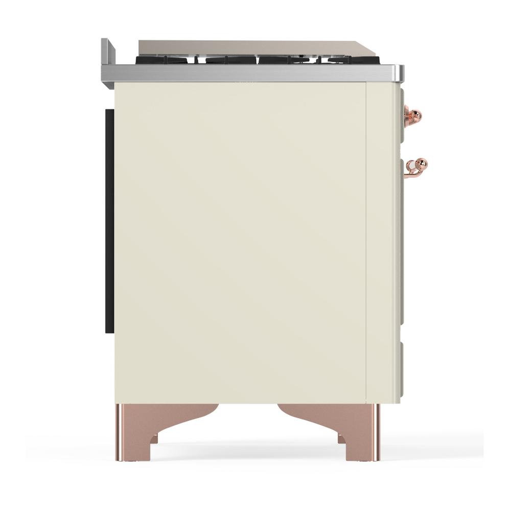 Ilve UM36FNR3AWP Ilve Um36Fnr3Awp Majestic Iii 36 Inch Dual Fuel Range With 6 Black Brass Burners And Griddle, Dual Function Burner Up To 25,000 Btu (Triple Glass Door, Antique White, Copper, Natural Gas)