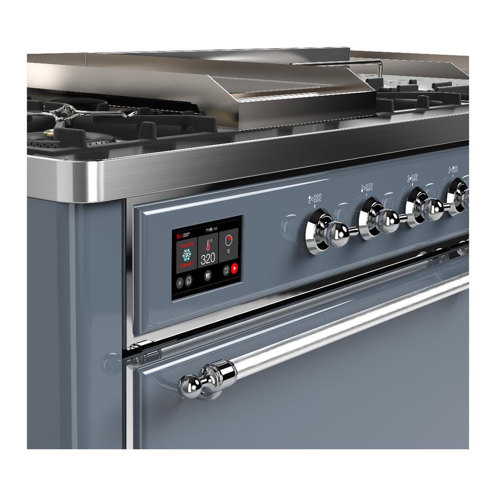 Ilve UM60FSQNR3BGC Ilve Um60Fsqnr3Bgc Majestic Iii 60 Inch Dual Fuel Range With 7 Burners, Griddle And French Top, Dual Function Burner With Up To 25,000 Btu (Natural Gas, Solid Door, Blue Grey, Chrome)