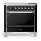 Ilve UMIB36QNR3BKC Ilve Umib36Qnr3Bkc Majestic Iii 36 Inch Induction Range With 6 Elements, 3.5 Cu. Ft. Total Oven Capacity (Solid Door, Glossy Black, Chrome)