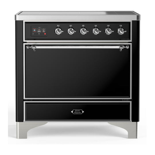 Ilve UMIB36QNR3BKC Ilve Umib36Qnr3Bkc Majestic Iii 36 Inch Induction Range With 6 Elements, 3.5 Cu. Ft. Total Oven Capacity (Solid Door, Glossy Black, Chrome)