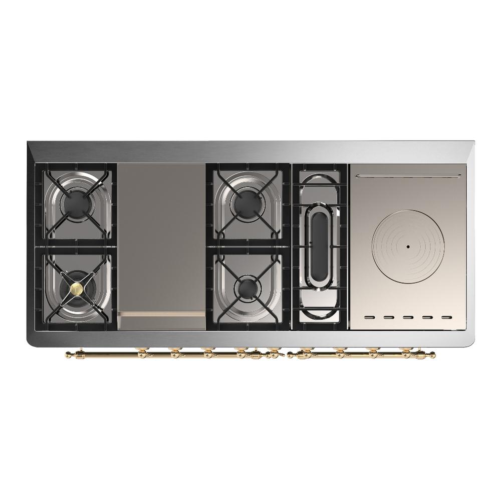 Ilve UM60FSNR3EGGLP Ilve Um60Fsnr3Egglp Majestic Iii 60 Inch Dual Fuel Range With 7 Burners, Griddle And French Top, Dual Function Burner With Up To 25,000 Btu (Liquid Propane, Triple Glass Door, Emerald Green, Brass)