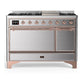 Ilve UM48FQNR3SSPLP Ilve Um48Fqnr3Ssplp Majestic Iii 48 Inch Dual Fuel Range With 8 Burners And Griddle, Dual Function Burner Up To 25,000 Btu (Liquid Propane, Solid Door, Stainless Steel, Copper)