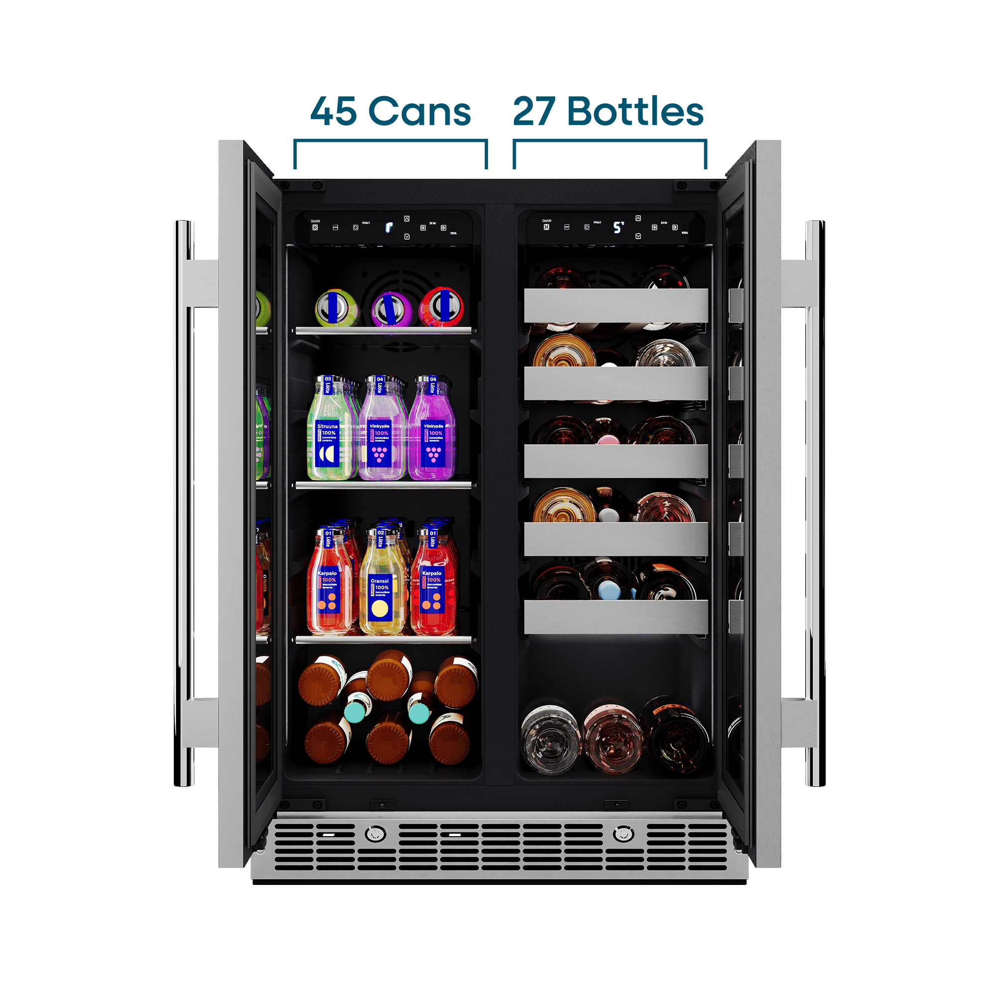 Element Appliance EFB24DES Cellara By Element 24 In., 27 Bottle And 45 Can Dual Zone French Door Wine And Beverage Cooler - Efb24Des