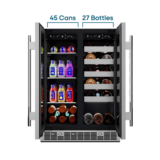 Element Appliance EFB24DES Cellara By Element 24 In., 27 Bottle And 45 Can Dual Zone French Door Wine And Beverage Cooler - Efb24Des