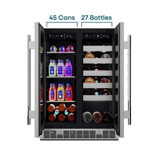 Element Appliance EFB24DES Cellara By Element 24 In., 27 Bottle And 45 Can Dual Zone French Door Wine And Beverage Cooler - Efb24Des