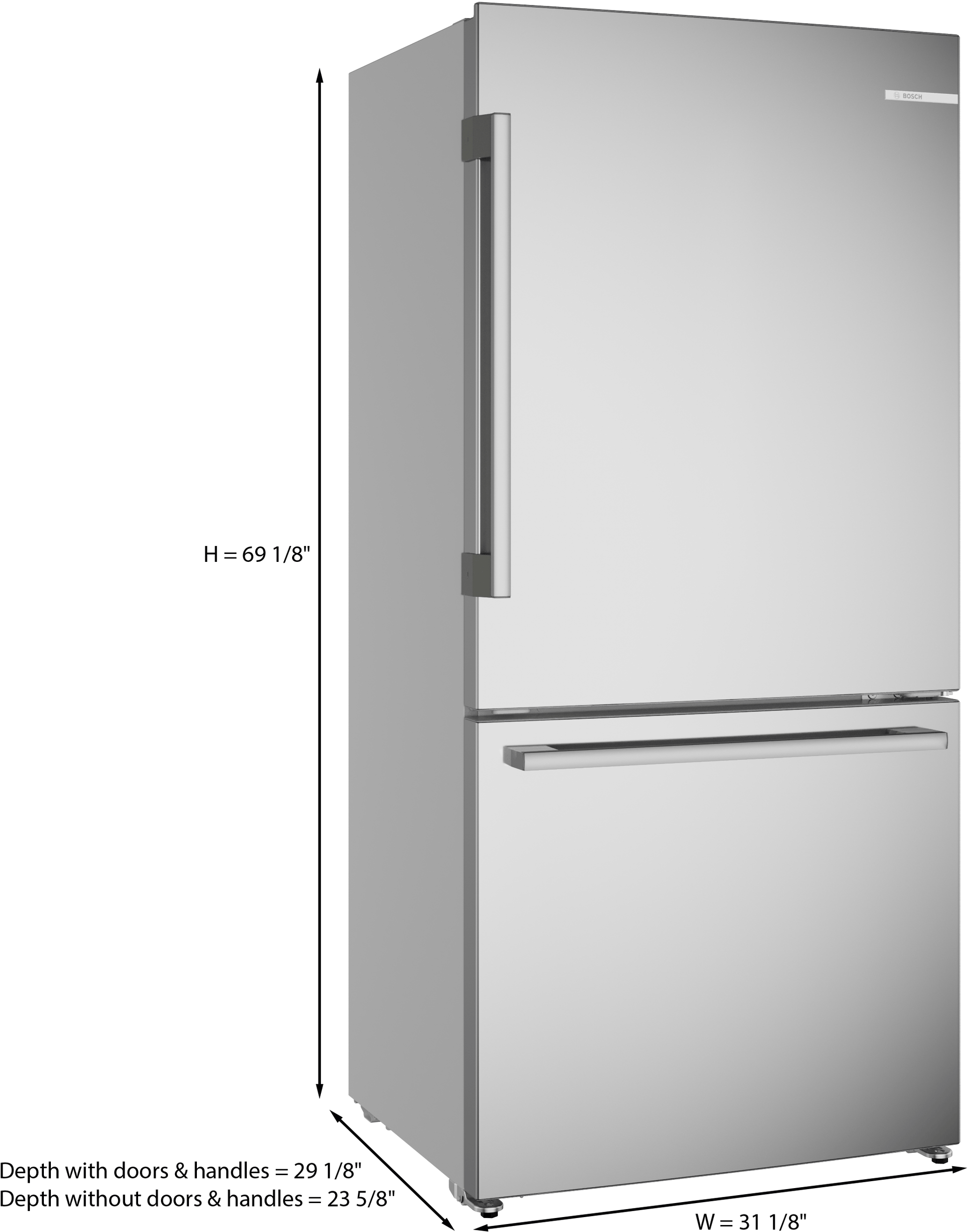 Bosch B33CM10SNS 100 Series, Free-Standing Fridge-Freezer With Freezer At Bottom, Brushed Steel (With Anti-Fingerprint), Total No Frost