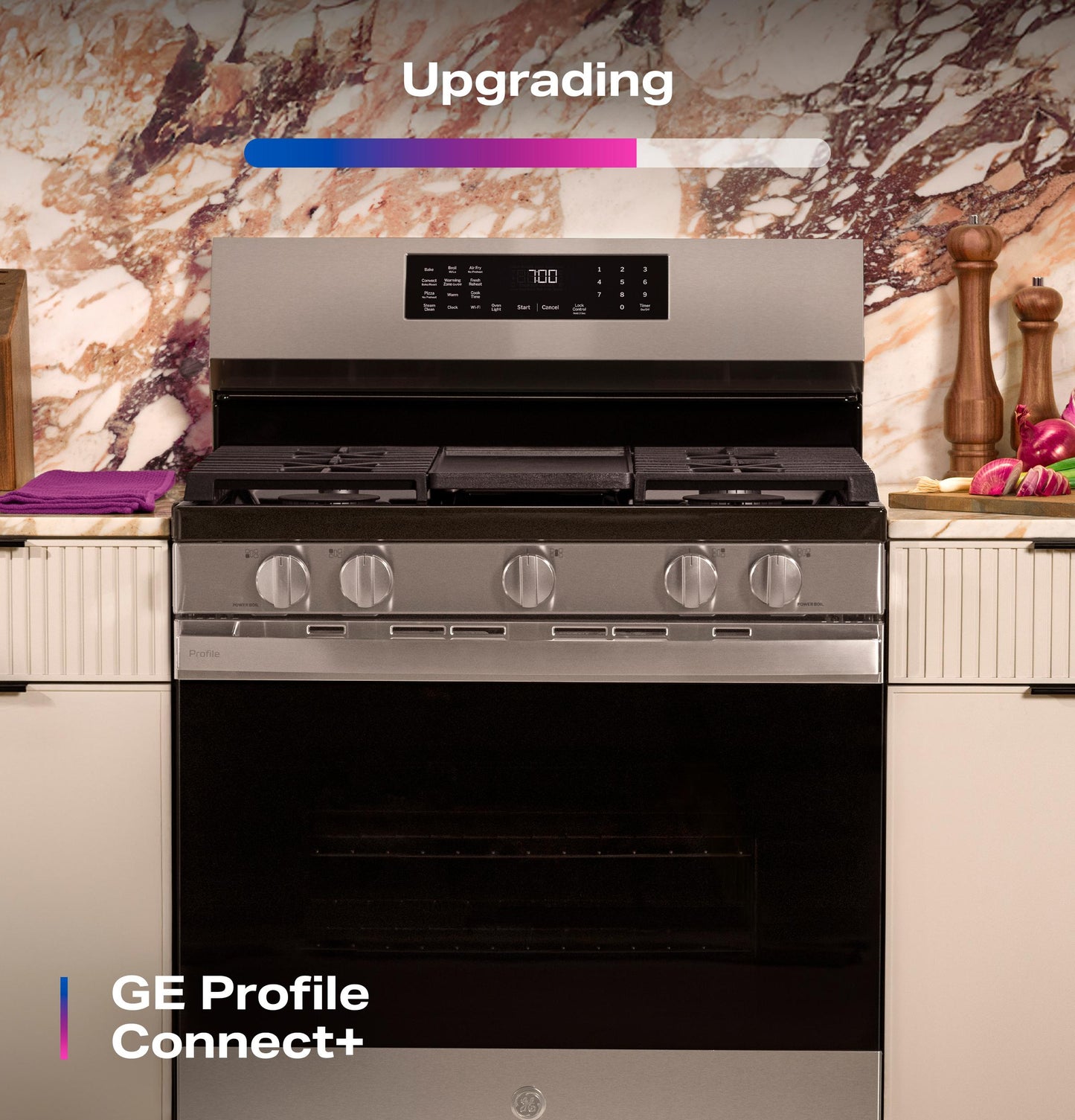 Ge Appliances PGF700AYFS Ge Profile™ 30" Smart Free-Standing Gas Convection Range With No Preheat Air Fry And Easywash™ Oven Tray