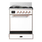 Ilve UM30QNR3WHPLP Ilve Um30Qnr3Whplp Majestic Iii 30 Inch Dual Fuel Range With 5 Black Brass Burners, Dual Function Burner Up To 25,000 Btu (Liquid Propane, Solid Door, White, Copper)