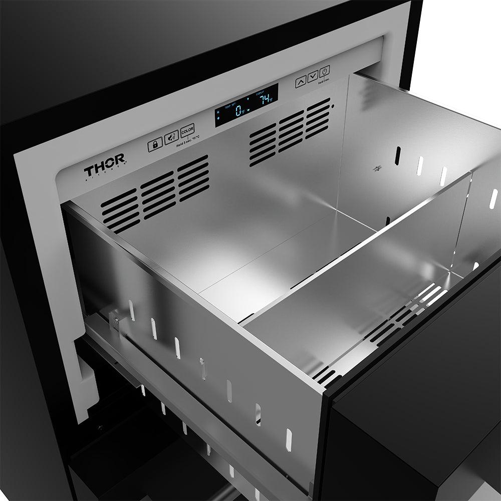 Thor Kitchen RZ24UBSS 24 Inch Undercounter Built-In / Freestanding Drawer Freezer - Black/Stainless Steel Gordon Ramsay Series