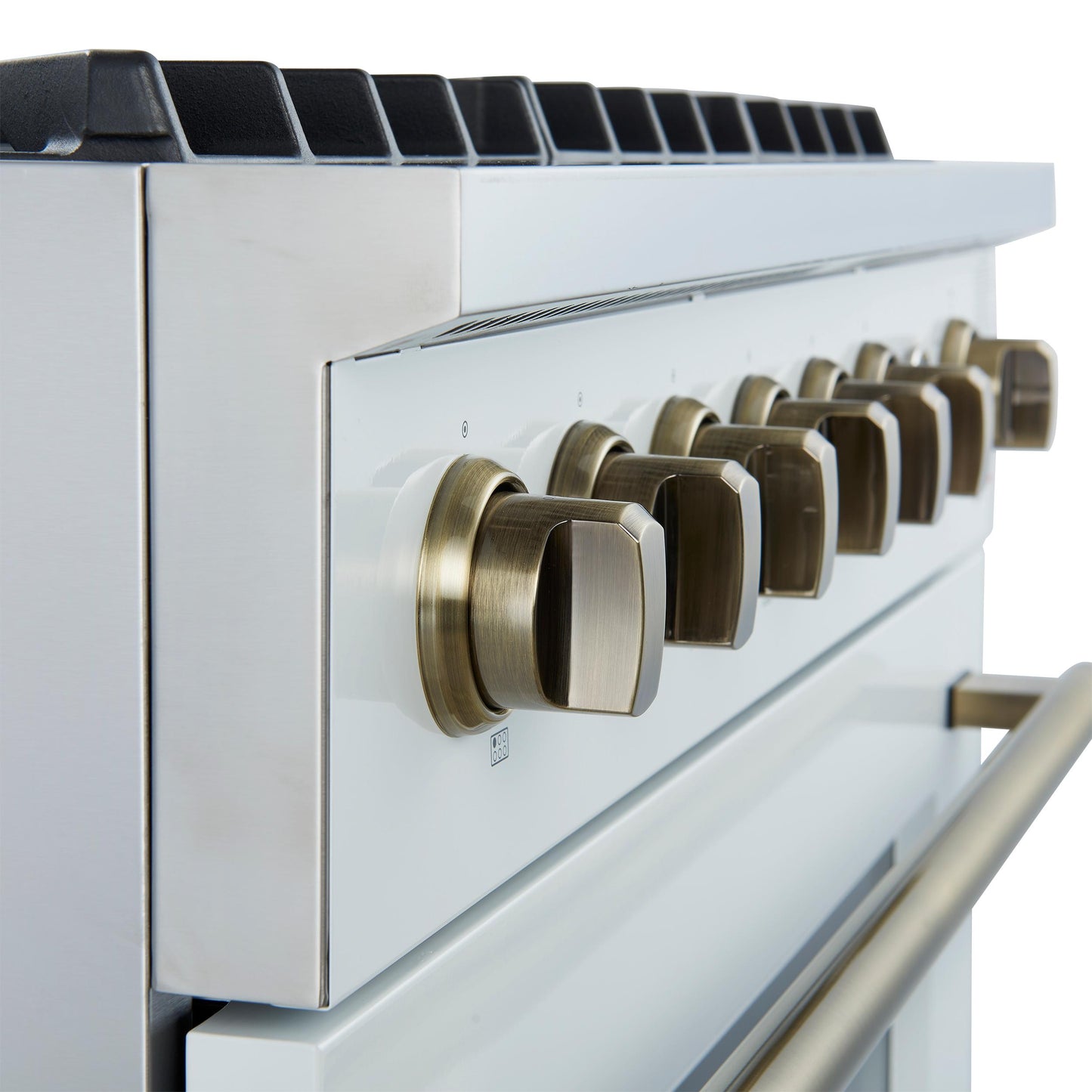 Forno FFSGS627736WHT Marco 36-Inch Gas Range White & Antique Brass Design, 6 Burners 67,000 Btu, 5.36 Cu.Ft. Convection Oven