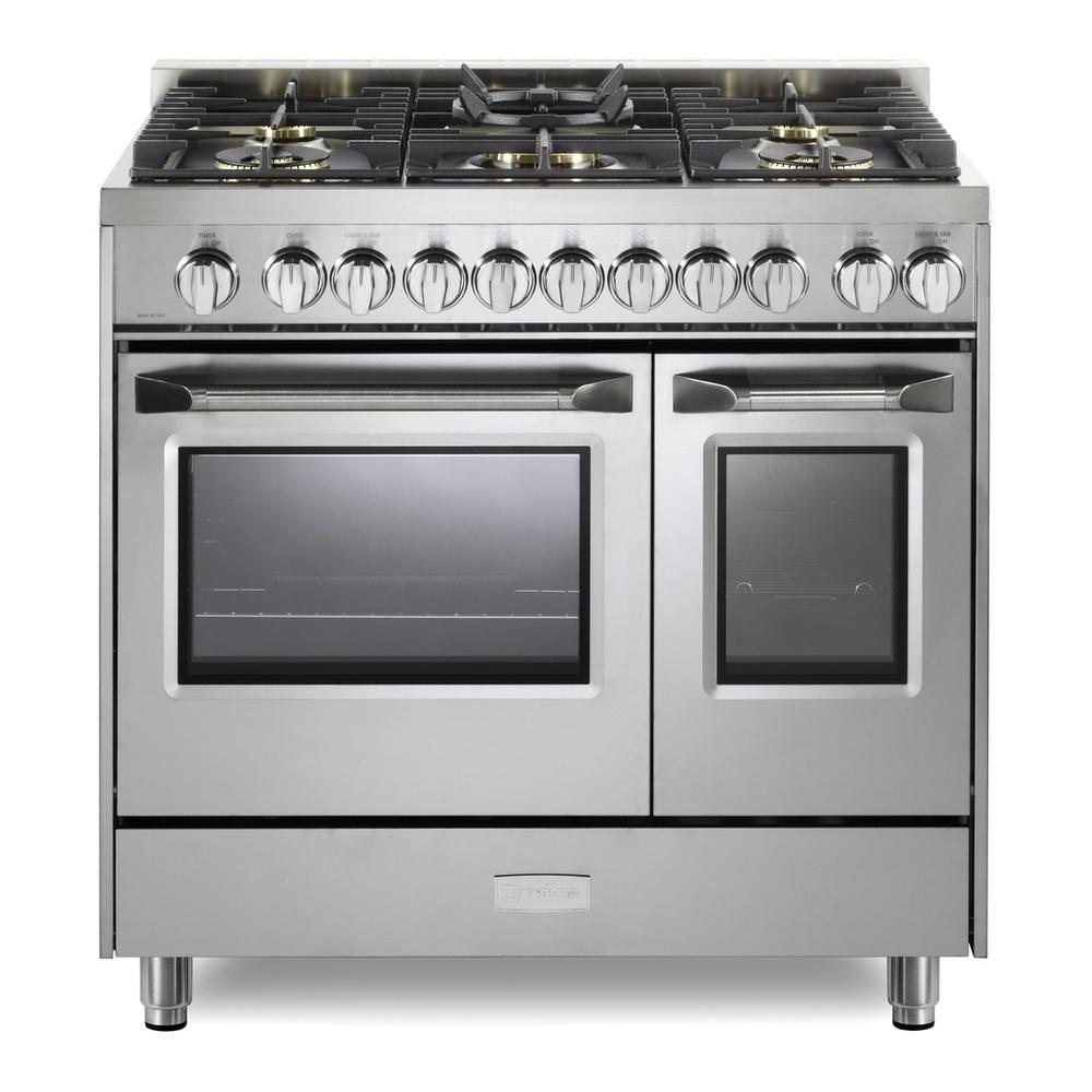Verona VUFSGG365DSS Verona Vufsgg365Dss 36 Inch Ultima Collection Double Oven Gas Range With 5 Brass Burners, 4.1 Cu. Ft. Oven Total Capacity In Stainless Steel