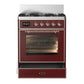 Ilve UM30NR3BUP Ilve Um30Nr3Bup Majestic Iii 30 Inch Dual Fuel Range With 5 Black Brass Burners, Dual Function Burner Up To 25,000 Btu (Natural Gas, Triple Glass Door, Burgundy, Copper)