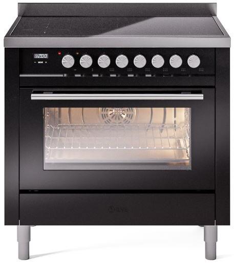 Ilve UPI366WMPBK Professional Plus Ii 36 Inch Electric Freestanding Range In Glossy Black With Trim