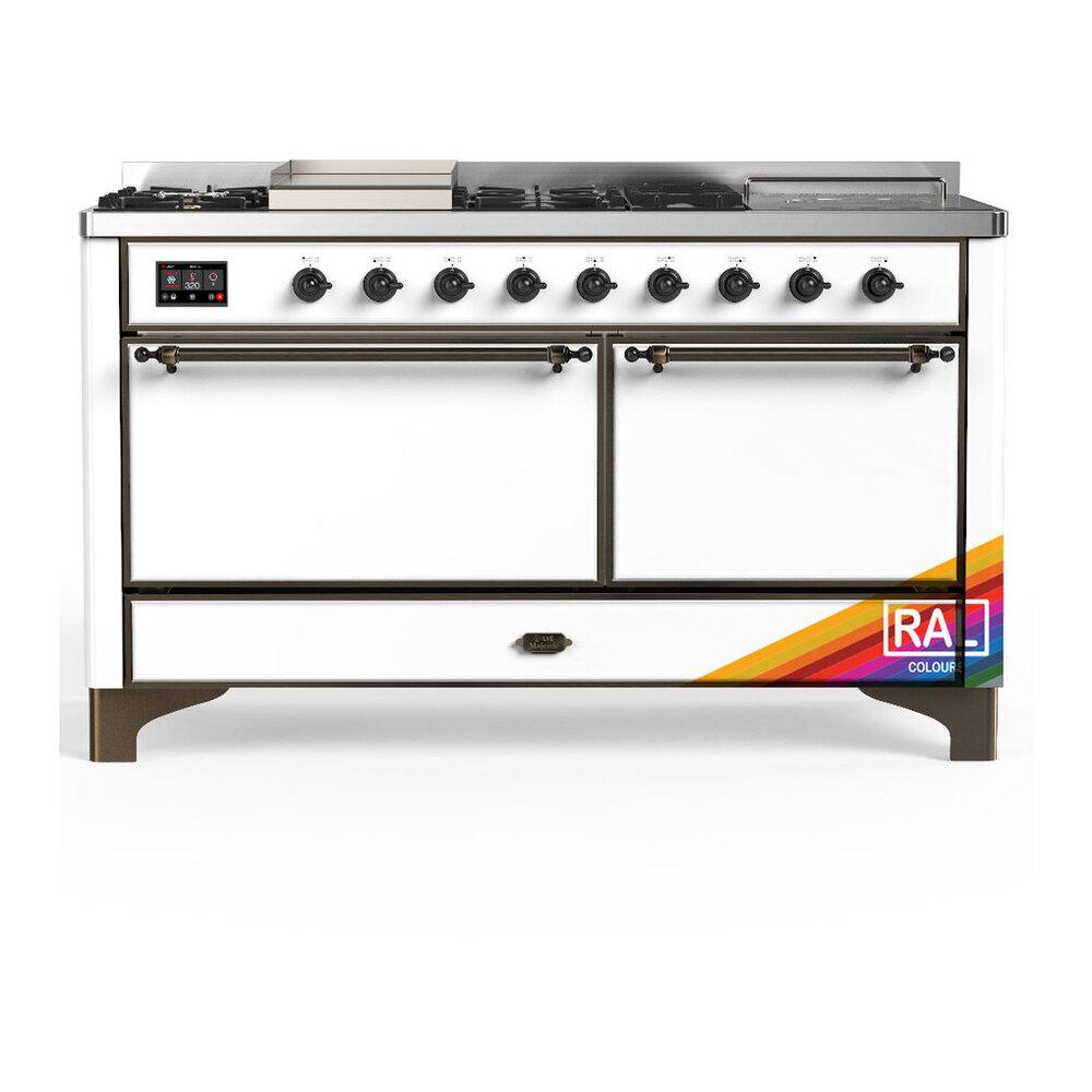 Ilve UM60FSQNR3RABLP Ilve Um60Fsqnr3Rablp Majestic Iii 60 Inch Dual Fuel Range With 7 Burners, Griddle And French Top, Dual Function Burner With Up To 25,000 Btu (Liquid Propane, Solid Door, Ral, Burnished)