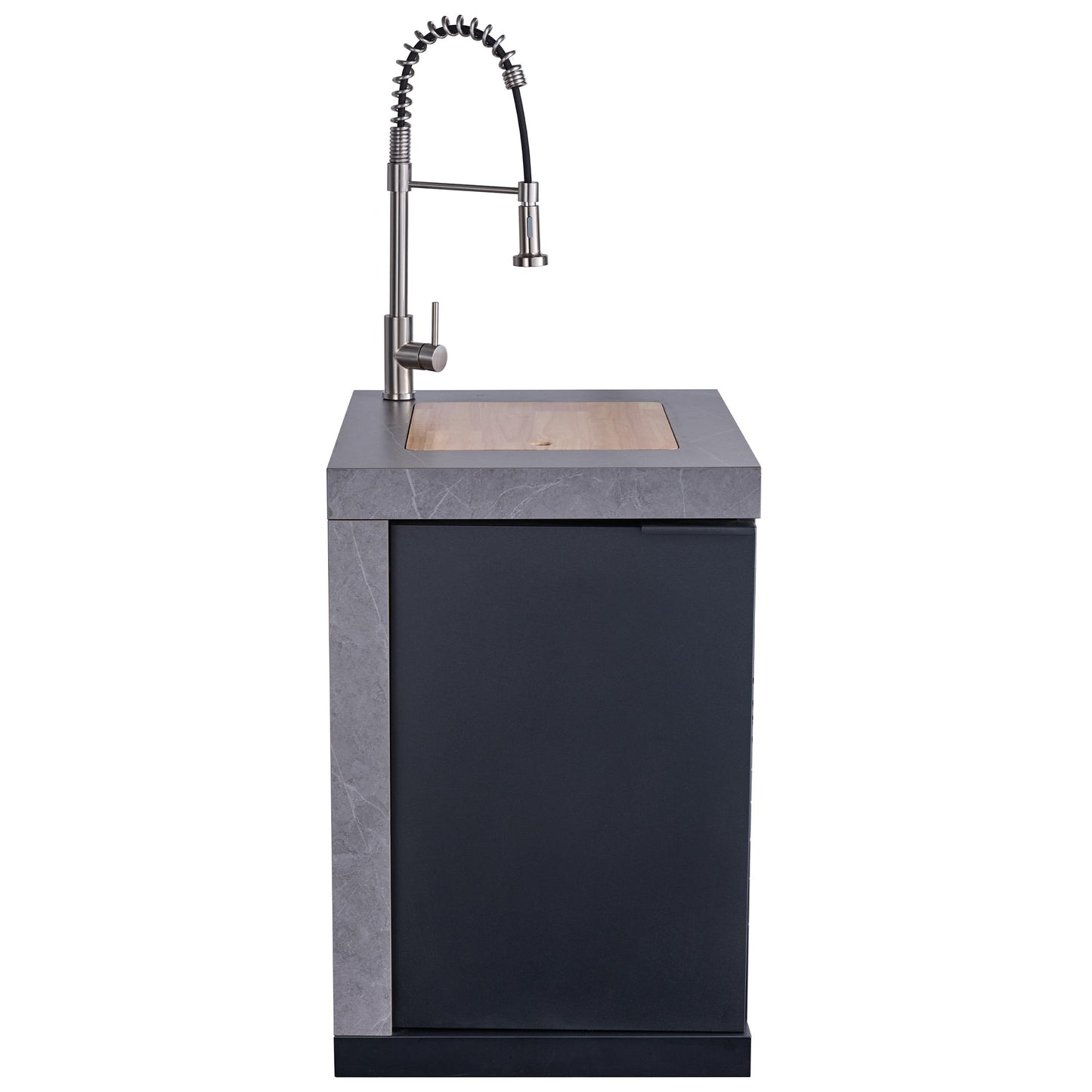 Forno FODKT2544BLK Forno Rimini Outdoor Kitchen 30" Bbq 62,600 Btu, 3 Burners With Sear & Rotisserie, 2.4 Cu.Ft. Beverage Center, Stainless Steel Sink, Black Cabinets & Gray Sintered Stone Countertop