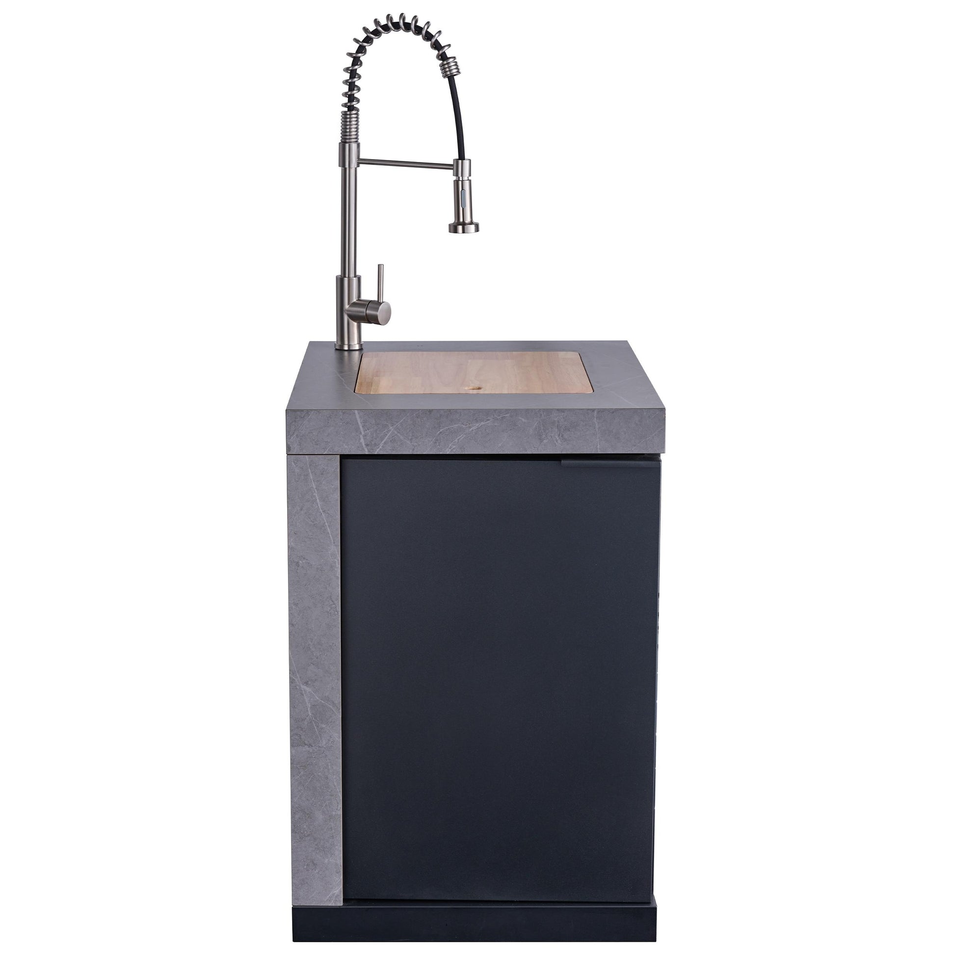 Forno FODKT2544BLK Forno Rimini Outdoor Kitchen 30" Bbq 62,600 Btu, 3 Burners With Sear & Rotisserie, 2.4 Cu.Ft. Beverage Center, Stainless Steel Sink, Black Cabinets & Gray Sintered Stone Countertop