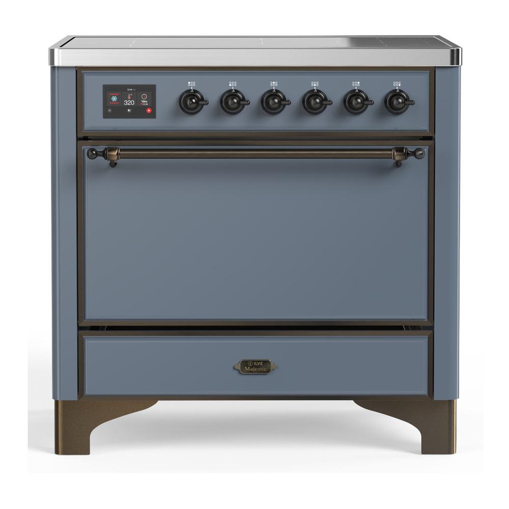 Ilve UMIB36QNR3BGB Ilve Umib36Qnr3Bgb Majestic Iii 36 Inch Induction Range With 6 Elements, 3.5 Cu. Ft. Total Oven Capacity (Solid Door, Blue Grey, Burnished)