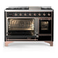 Ilve UM48FNR3BKP Ilve Um48Fnr3Bkp Majestic Iii 48 Inch Dual Fuel Range With 8 Burners And Griddle, Dual Function Burner Up To 25,000 Btu (Natural Gas, Triple Glass Door, Glossy Black, Copper)
