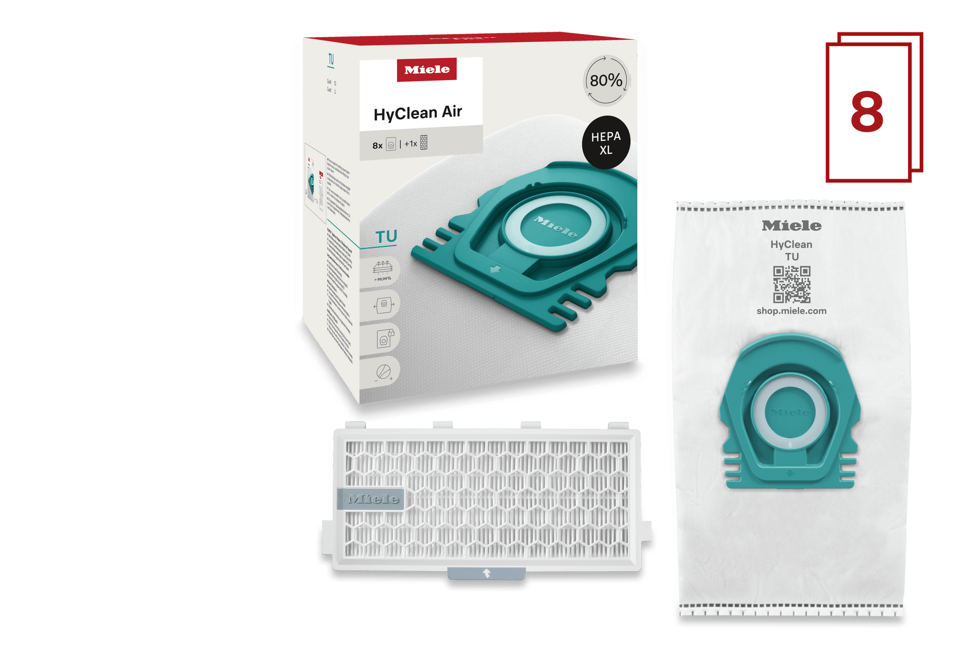 Miele TUALLERGYXLHYCLEANAIR 8 Vacuum Bags And A Hepa Filter At A Special Price - For Guard L1 And Guard S1.