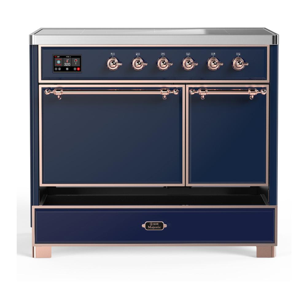 Ilve UMDIB40QNR3MBP Ilve Umdib40Qnr3Mbp Majestic Iii 40 Inch Induction Range With 6 Elements, 3.82 Cu. Ft. Total Oven Capacity (Solid Door, Midnight Blue, Copper)