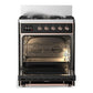 Ilve UM30NR3BKP Ilve Um30Nr3Bkp Majestic Iii 30 Inch Dual Fuel Range With 5 Black Brass Burners, Dual Function Burner Up To 25,000 Btu (Natural Gas, Triple Glass Door, Glossy Black, Copper)