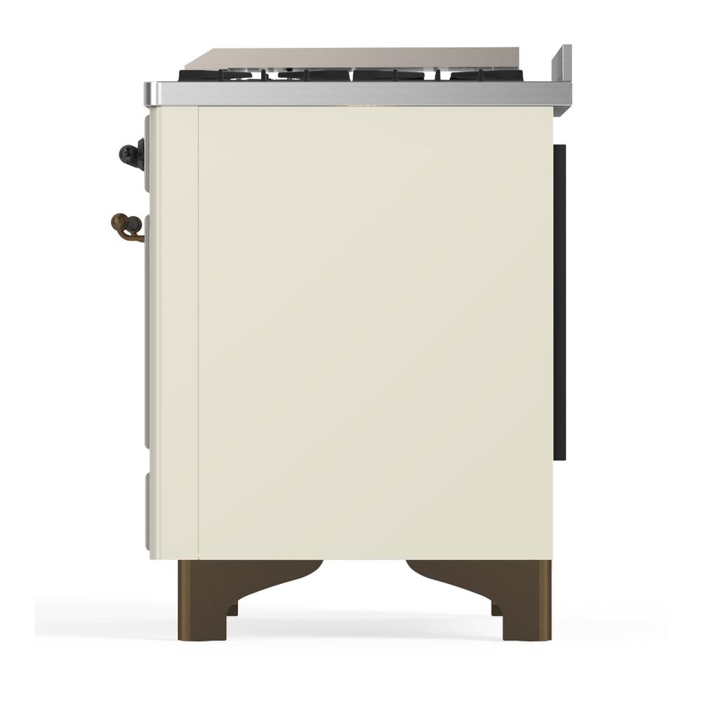 Ilve UM36FQNR3AWBLP Ilve Um36Fqnr3Awblp Majestic Iii 36 Inch Dual Fuel Range With 6 Black Brass Burners And Griddle, Dual Function Burner Up To 25,000 Btu (Solid Door, Antique White, Burnished, Liquid Propane)