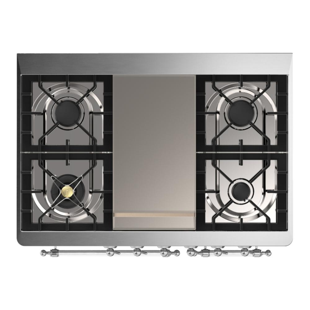 Ilve UMD40FNR3SSC Ilve Umd40Fnr3Ssc Majestic Iii 40 Inch Dual Fuel Range With 6 Burners And Griddle, Dual Function Burner Up To 25,000 Btu (Natural Gas, Triple Glass Door, Stainless Steel, Chrome)