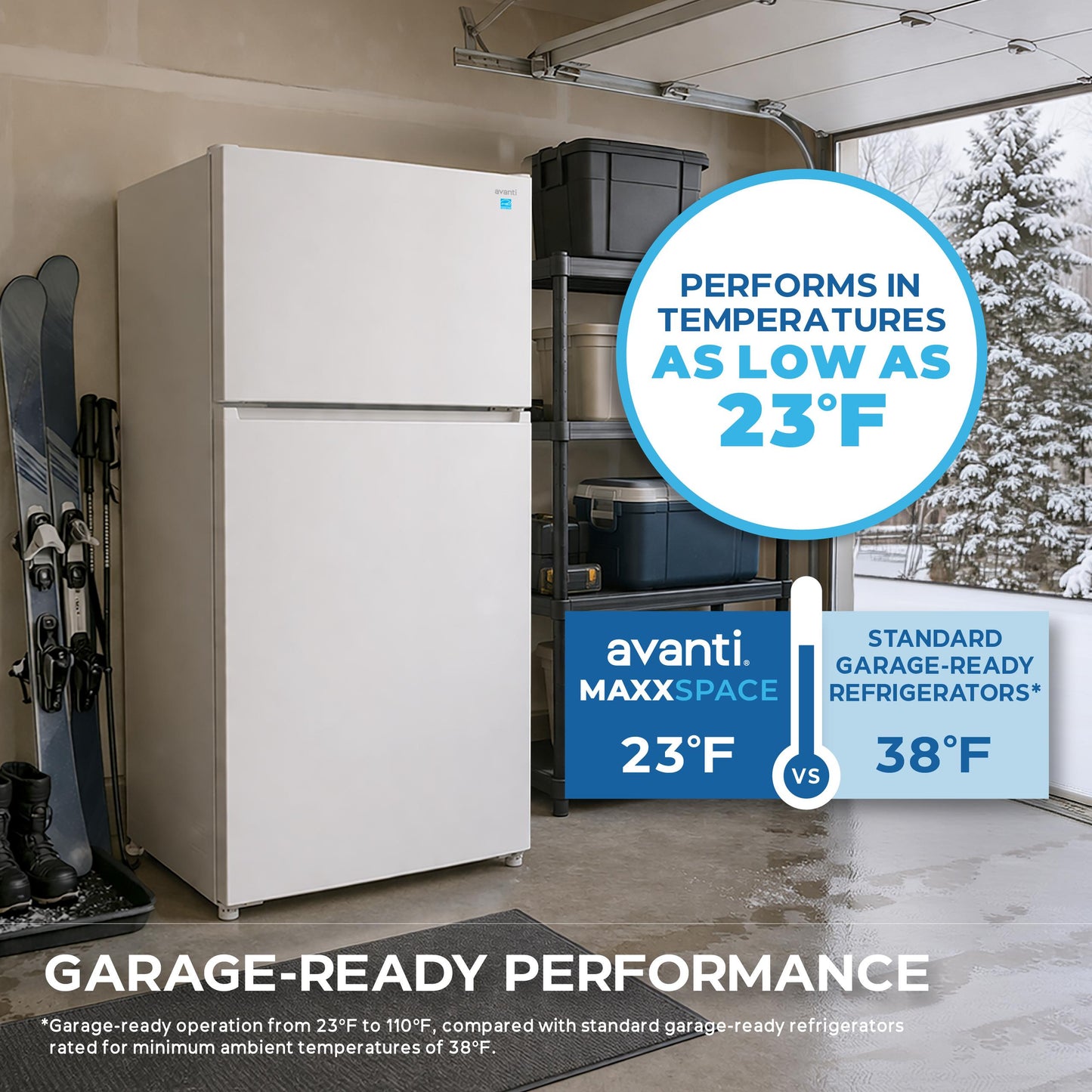 Avanti AVFF24DLJM0W Avanti Maxxspace Insulation™ Technology Garage-Ready Frost-Free Ice Maker-Ready Refrigerator, 24 Cu. Ft., Energy Star, White (Avff24Dljm0W)