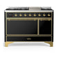 Ilve UM48FQNR3BKGLP Ilve Um48Fqnr3Bkglp Majestic Iii 48 Inch Dual Fuel Range With 8 Burners And Griddle, Dual Function Burner Up To 25,000 Btu (Liquid Propane, Solid Door, Glossy Black, Brass)