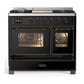 Ilve UMD40FNR3BKBLP Ilve Umd40Fnr3Bkblp Majestic Iii 40 Inch Dual Fuel Range With 6 Burners And Griddle, Dual Function Burner Up To 25,000 Btu (Liquid Propane, Triple Glass Door, Glossy Black, Burnished)