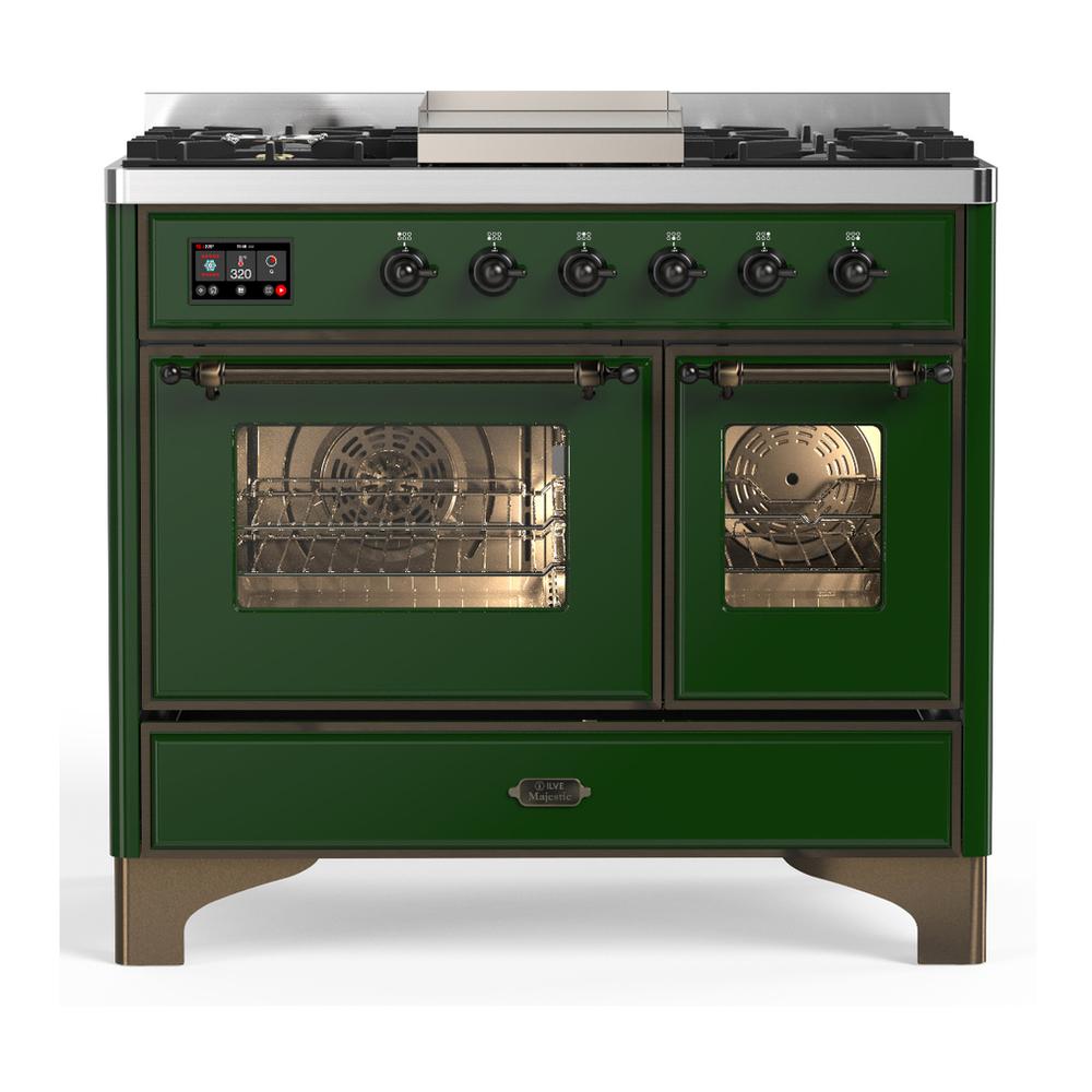 Ilve UMD40FNR3EGBLP Ilve Umd40Fnr3Egblp Majestic Iii 40 Inch Dual Fuel Range With 6 Burners And Griddle, Dual Function Burner Up To 25,000 Btu (Liquid Propane, Triple Glass Door, Emerald Green, Burnished)