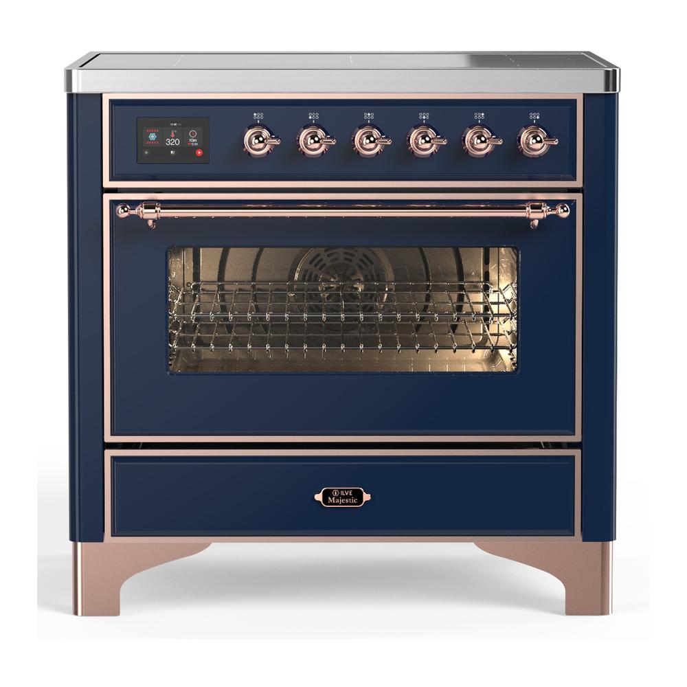 Ilve UMIB36NR3MBP Ilve Umib36Nr3Mbp Majestic Iii 36 Inch Induction Range With 6 Elements, 3.5 Cu. Ft. Total Oven Capacity (Triple Glass Door, Midnight Blue, Copper)