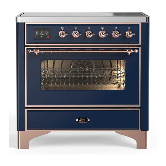 Ilve UMIB36NR3MBP Ilve Umib36Nr3Mbp Majestic Iii 36 Inch Induction Range With 6 Elements, 3.5 Cu. Ft. Total Oven Capacity (Triple Glass Door, Midnight Blue, Copper)