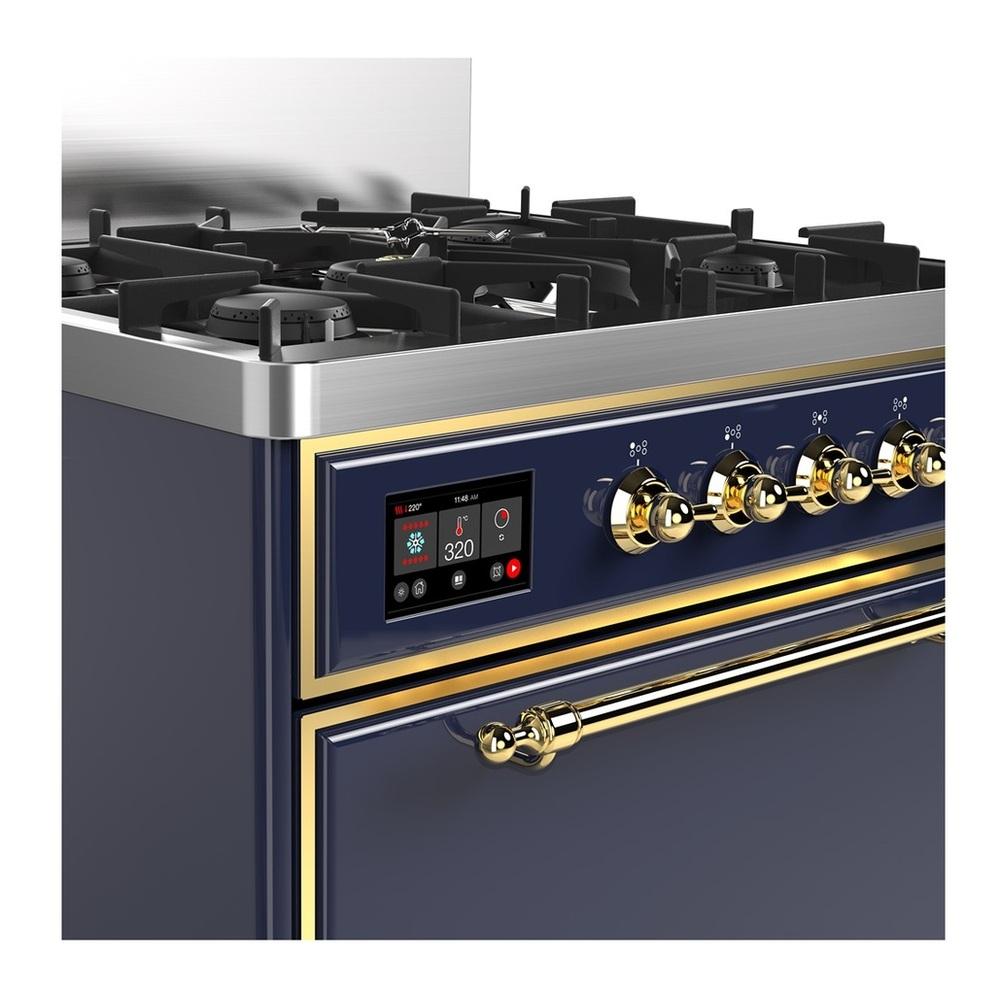 Ilve UM30QNR3MBG Ilve Um30Qnr3Mbg Majestic Iii 30 Inch Dual Fuel Range With 5 Black Brass Burners, Dual Function Burner Up To 25,000 Btu (Natural Gas, Solid Door, Midnight Blue, Brass)