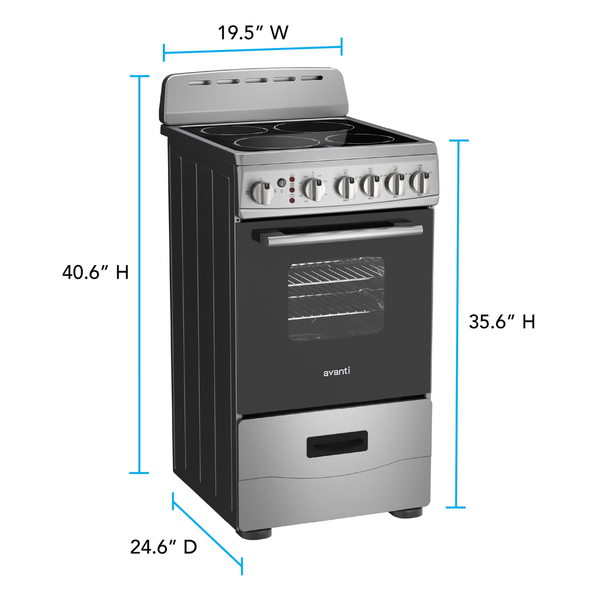 Avanti CERU200P3S Avanti 20-Inch Freestanding Electric Range With Ceramic Glass Cooktop, In Stainless Steel (Ceru200P3S)