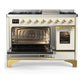 Ilve UM48FNR3AWGLP Ilve Um48Fnr3Awglp Majestic Iii 48 Inch Dual Fuel Range With 8 Burners And Griddle, Dual Function Burner Up To 25,000 Btu (Liquid Propane, Triple Glass Door, Antique White, Brass)