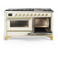 Ilve UM60FNR3AWG Ilve Um60Fnr3Awg Majestic Iii 60 Inch Dual Fuel Range With 9 Burners And Griddle, Dual Function Burner Up To 25,000 Btu (Natural Gas, Triple Glass Door, Antique White, Brass)