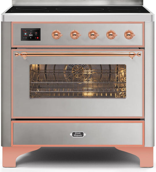 Ilve UMI09NS3SSP Majestic Ii 36 Inch Electric Freestanding Range In Stainless Steel With Copper Trim