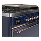 Ilve UM48FSQNR3MBPLP Ilve Um48Fsqnr3Mbplp Majestic Iii 48 Inch Dual Fuel Range With 5 Black Brass Burners, Griddle And French Top, Dual Function Burner Up To 25,000 Btu (Liquid Propane, Solid Door, Midnight Blue, Copper)