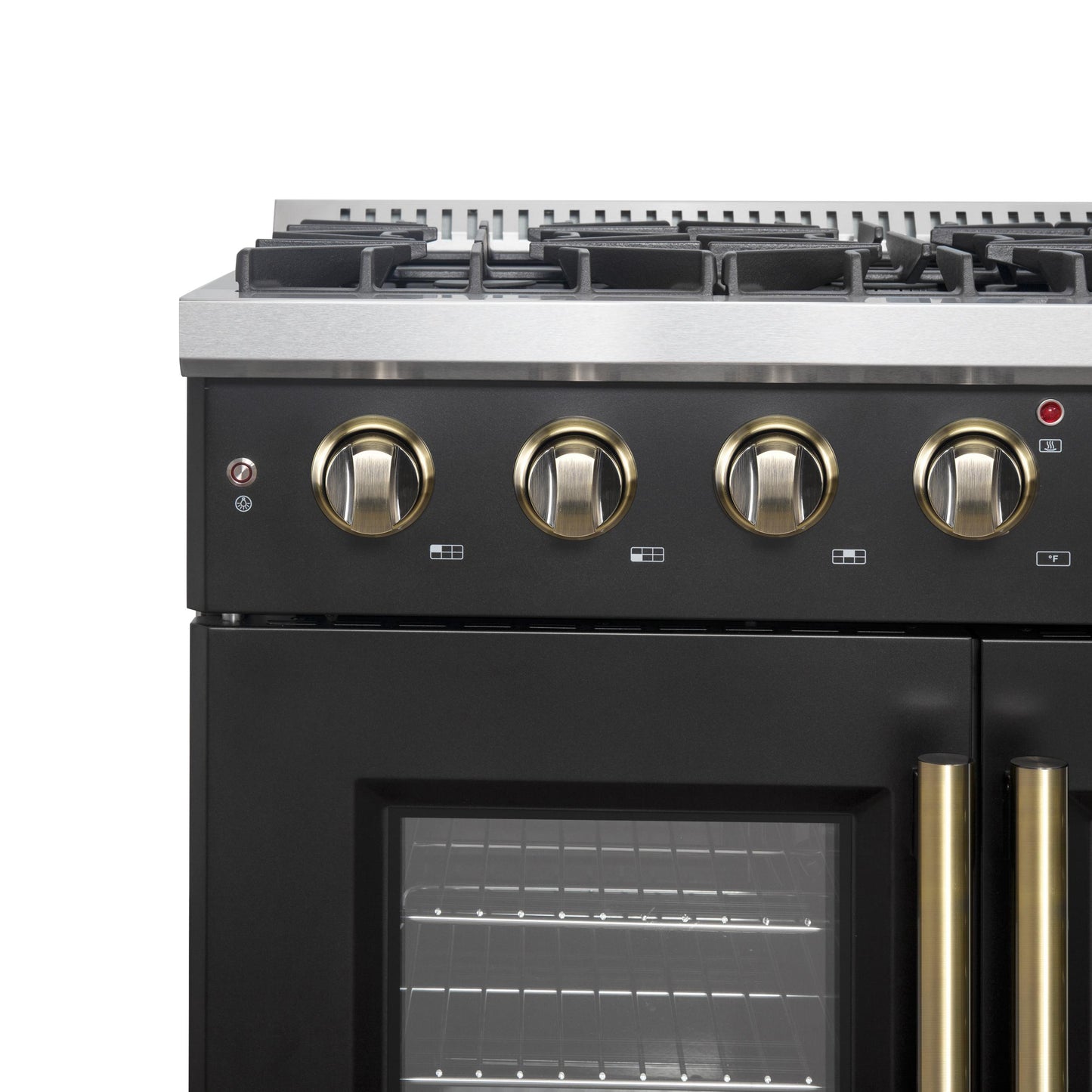 Forno FFSGS644436BLK Forno Galiano 36-Inch French Door Gas Range Black And Antique Brass Design, 6 Sealed Burners 83,000 Btu, 5.36 Cu.Ft. Convection Oven
