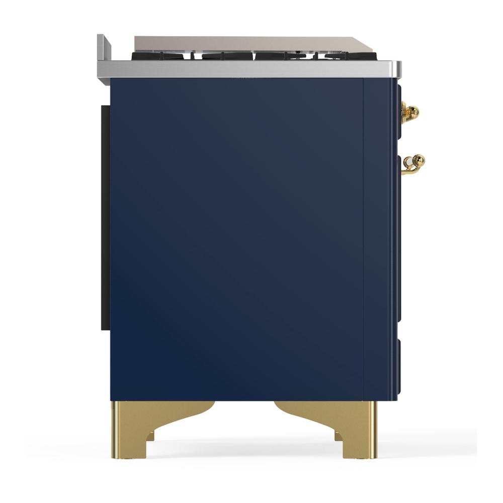 Ilve UM60FQNR3MBGLP Ilve Um60Fqnr3Mbglp Majestic Iii 60 Inch Dual Fuel Range With 9 Burners And Griddle, Dual Function Burner Up To 25,000 Btu (Liquid Propane, Solid Door, Midnight Blue, Brass)