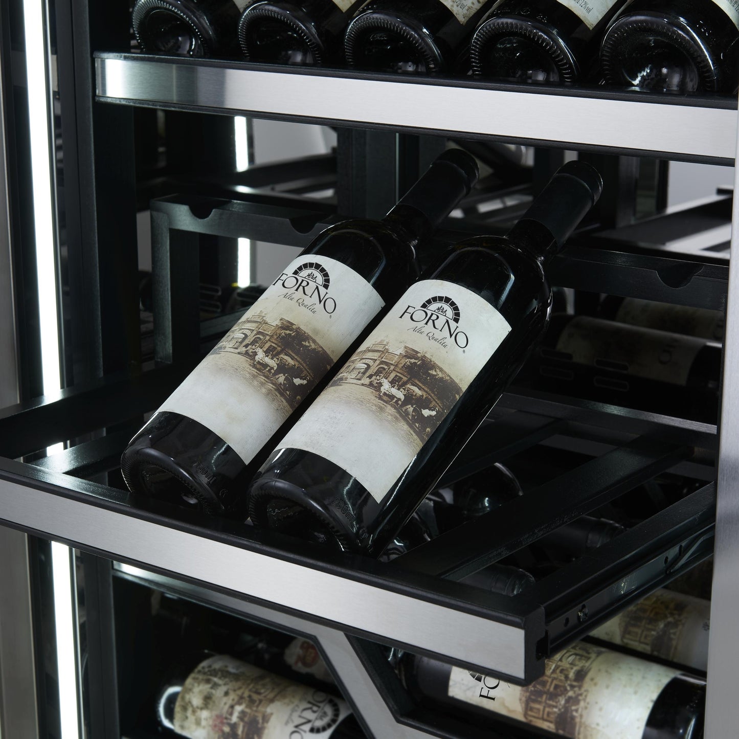 Forno FWCDR661148S Forno Abruzzo 48-Inch Dual Zone Wine Cellar, 102 Bottles, 24 Cu. Ft., Clear Acrylic Holders & Stainless Trim Shelves