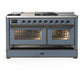 Ilve UM60FSNR3BGBLP Ilve Um60Fsnr3Bgblp Majestic Iii 60 Inch Dual Fuel Range With 7 Burners, Griddle And French Top, Dual Function Burner With Up To 25,000 Btu (Liquid Propane, Triple Glass Door, Blue Grey, Burnished)