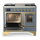 Ilve UMD40FNR3BGG Ilve Umd40Fnr3Bgg Majestic Iii 40 Inch Dual Fuel Range With 6 Burners And Griddle, Dual Function Burner Up To 25,000 Btu (Natural Gas, Triple Glass Door, Blue Grey, Brass)