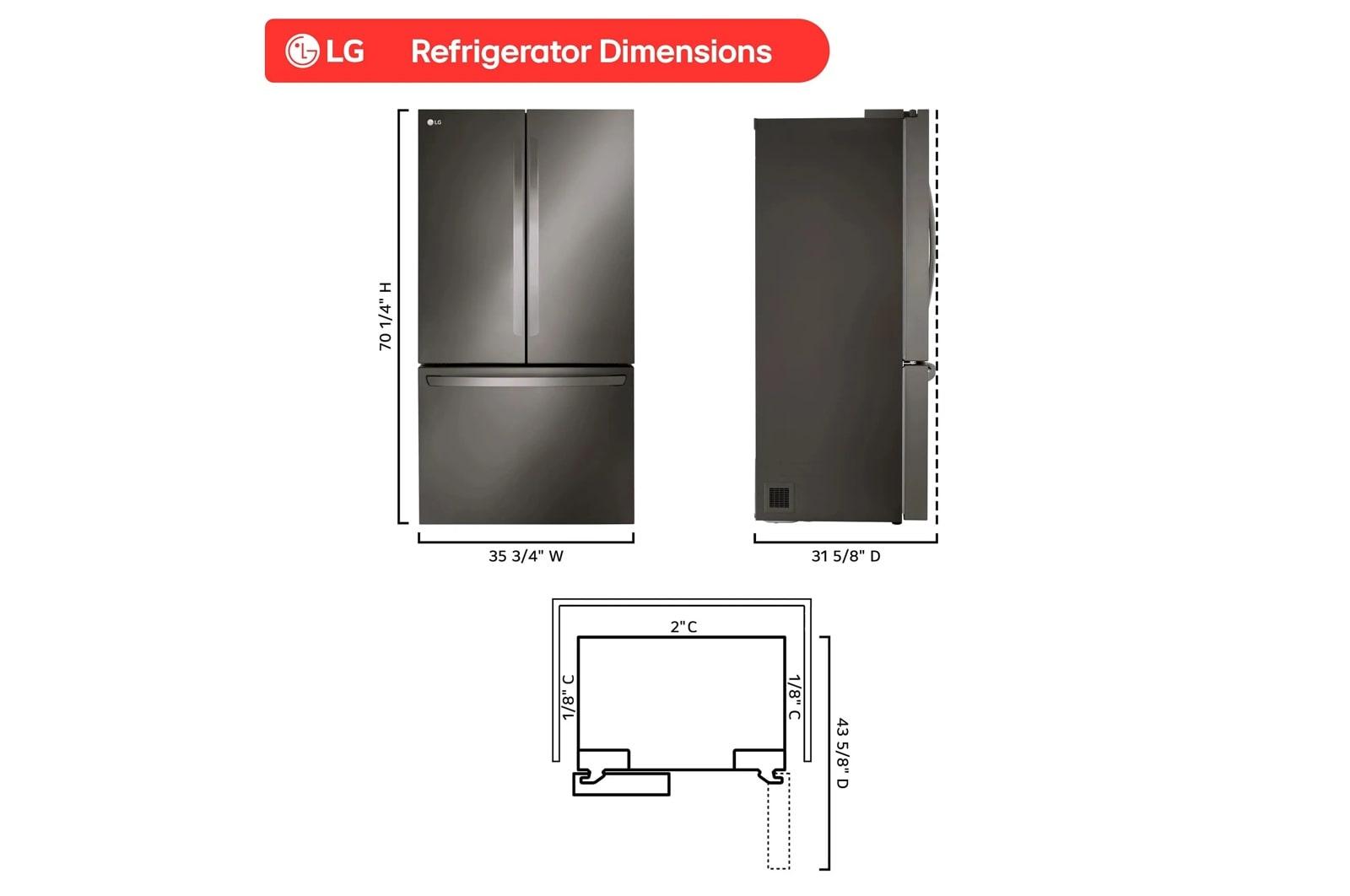 Lg LRFLC2706D 36" Wide, 27 Cu Ft. 3 Door French Door, C/Depth Refrigerator With Internal Water Dispenser, Printproof Black Stainless Steel