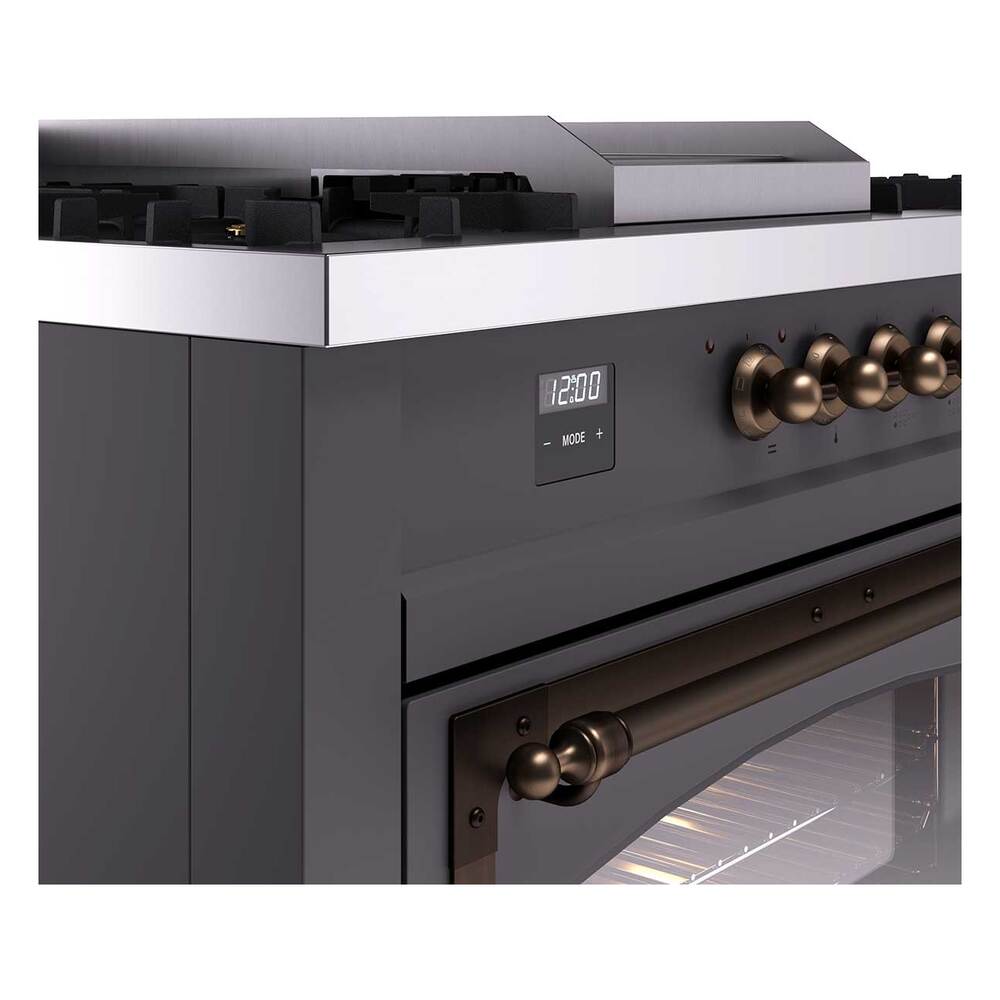 Ilve UN60FSNMPMGB Ilve Un60Fsnmpmgb Nostalgie Ii Noblesse 60" Dual Fuel Range (7 Sealed Burners + Griddle + French Top, Natural Gas, Triple Glass Door, Graphite Matte, Burnished)