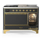 Ilve UM48FSQNR3MGGLP Ilve Um48Fsqnr3Mgglp Majestic Iii 48 Inch Dual Fuel Range With 5 Black Brass Burners, Griddle And French Top, Dual Function Burner Up To 25,000 Btu (Liquid Propane, Solid Door, Graphite Matte, Brass)