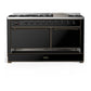 Ilve UM60FQNR3BKBLP Ilve Um60Fqnr3Bkblp Majestic Iii 60 Inch Dual Fuel Range With 9 Burners And Griddle, Dual Function Burner Up To 25,000 Btu (Liquid Propane, Solid Door, Glossy Black, Burnished)